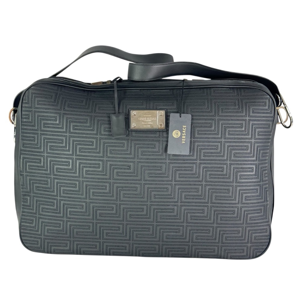 GIANNI VERSACE 12/20 Black Leather Business Duffel Weekender Bag Limited Edition